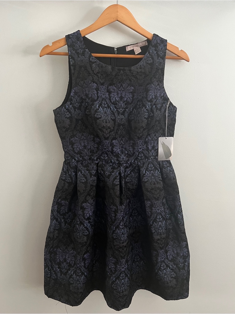 Forever 21 Black and Dark Blue Jacquard Fit-and-Flare Dress